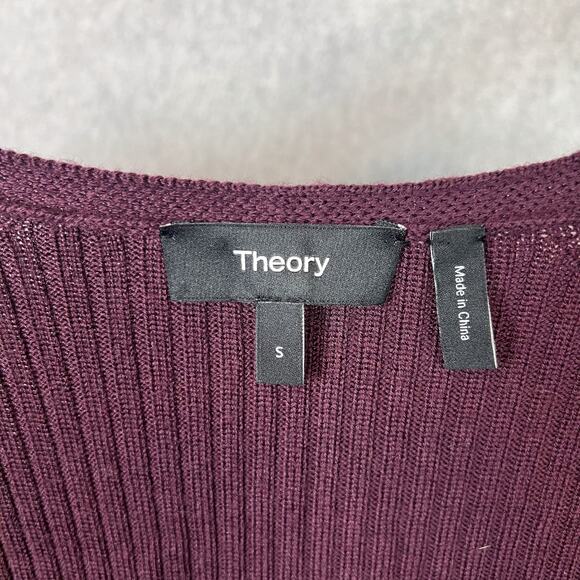 Theory 100% Merino Wool Long Ribbed Duster Cardigan in Cabernet Size Small - Picture 9 of 10